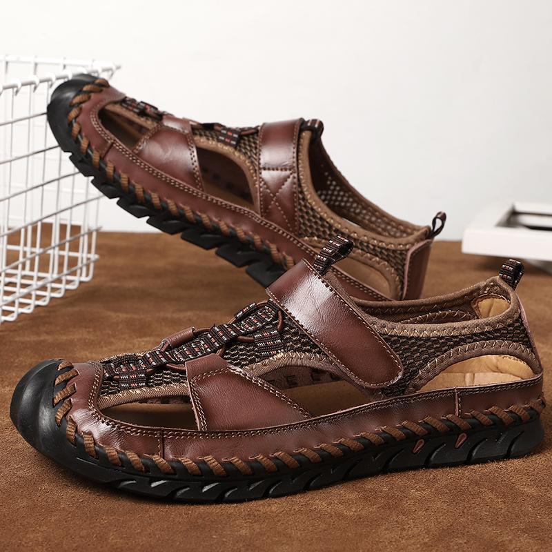 Men's Closed Toe Hand Stitching Outdoor Non Slip Dress Leather Sandals