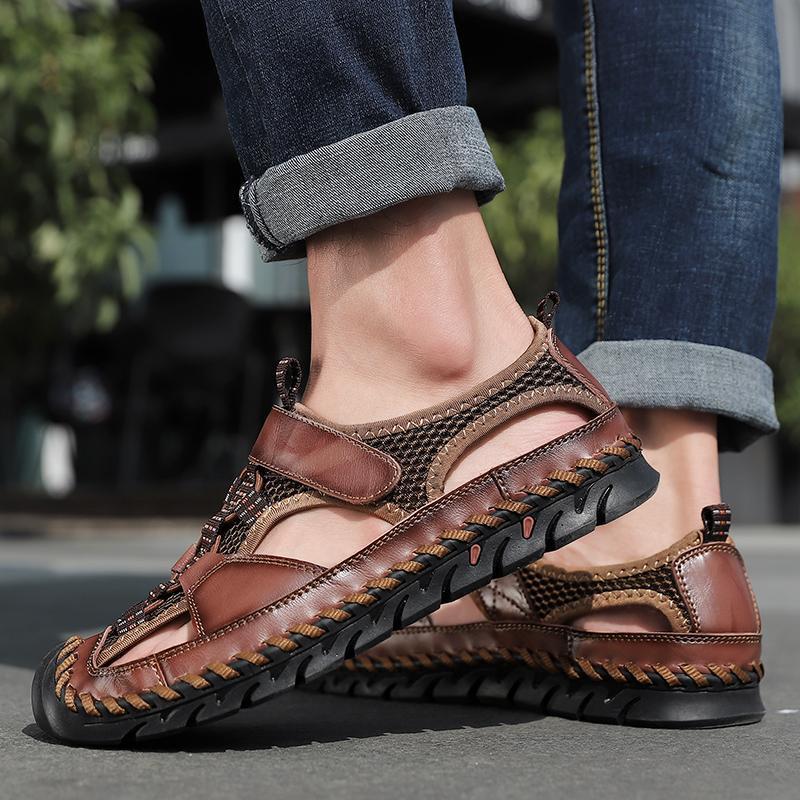 Men's Closed Toe Hand Stitching Outdoor Non Slip Dress Leather Sandals