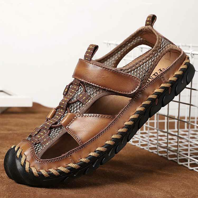Men's Closed Toe Hand Stitching Outdoor Non Slip Dress Leather Sandals