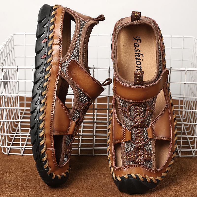 Men's Closed Toe Hand Stitching Outdoor Non Slip Dress Leather Sandals