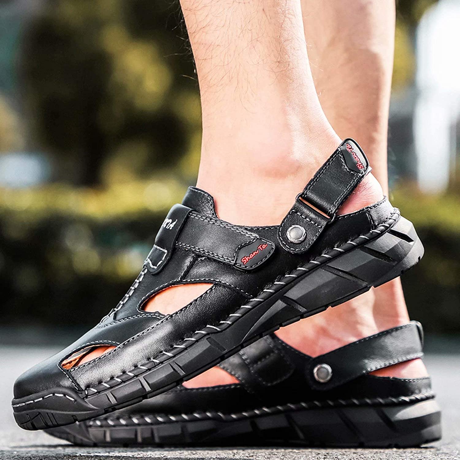 Men's Genuine Leather Non Slip Hand Stitching Soft Sole Casual Sandals