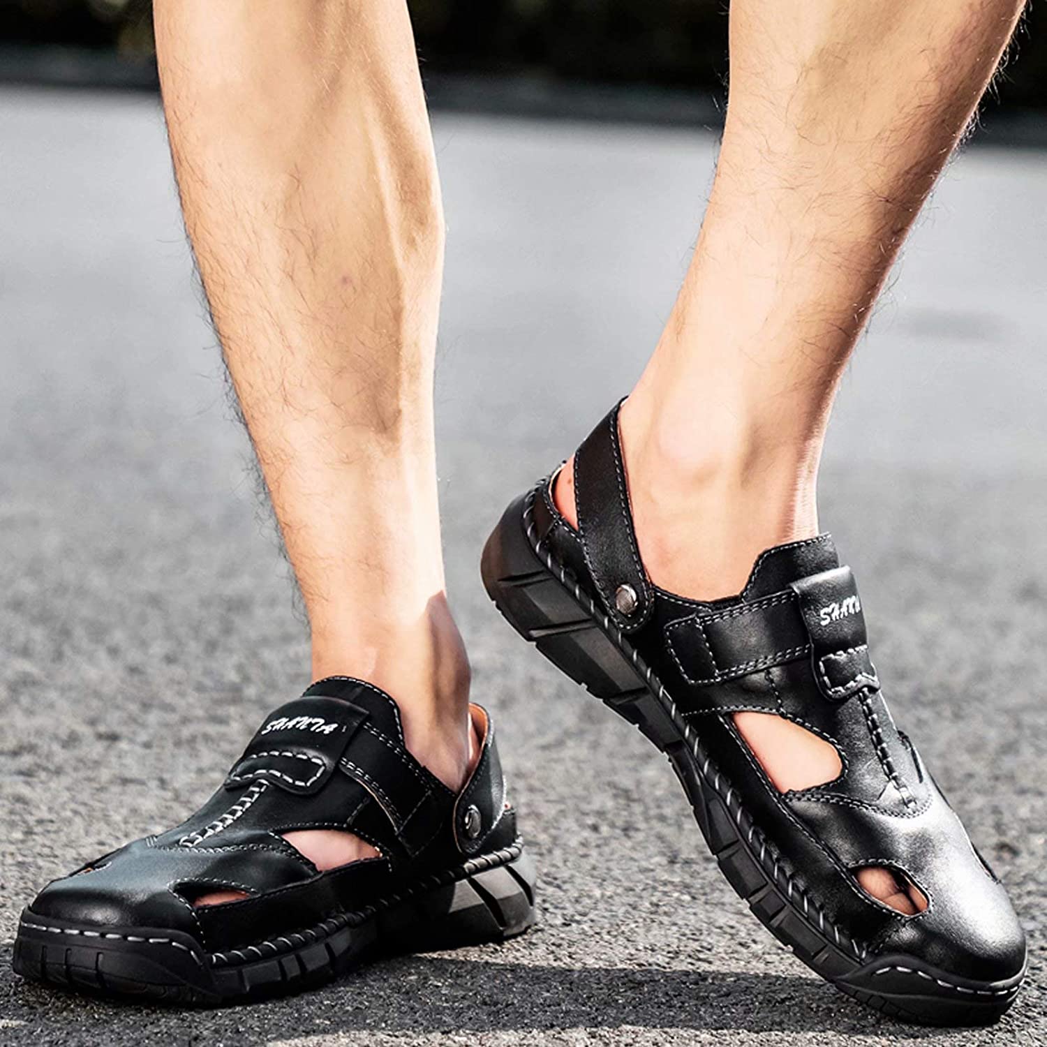 Men's Genuine Leather Non Slip Hand Stitching Soft Sole Casual Sandals