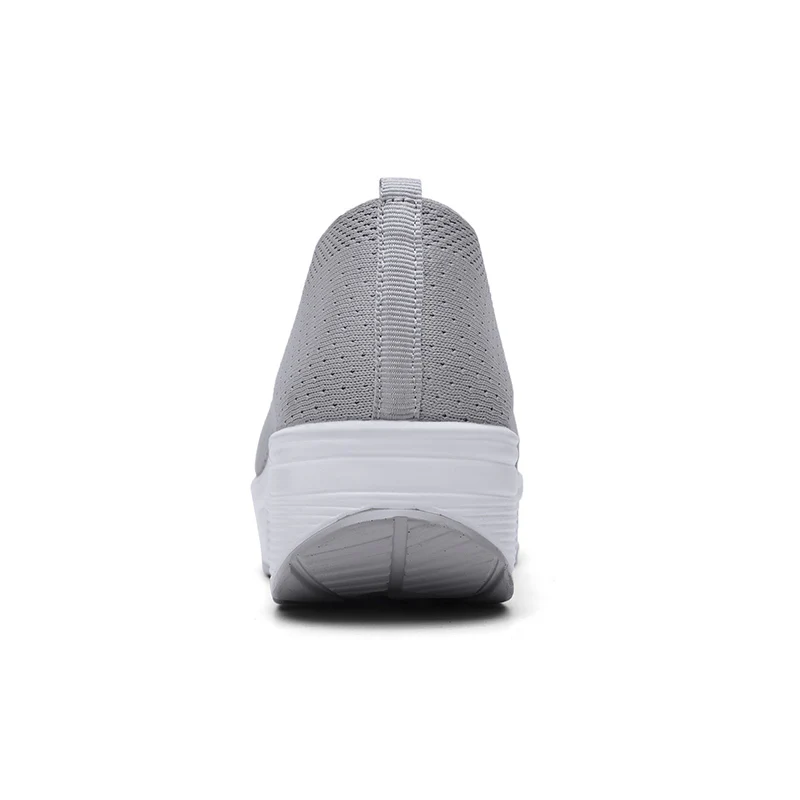 Women Slip-on Thick-soled Height-enhancing Air Cushion Sports Shoes Flying Knit Breathable Casual Shoes