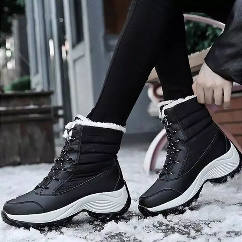 Waterproof Winter Women Shoes Snow Boots Fur-lined Warm Slipon Casual Ankle Size