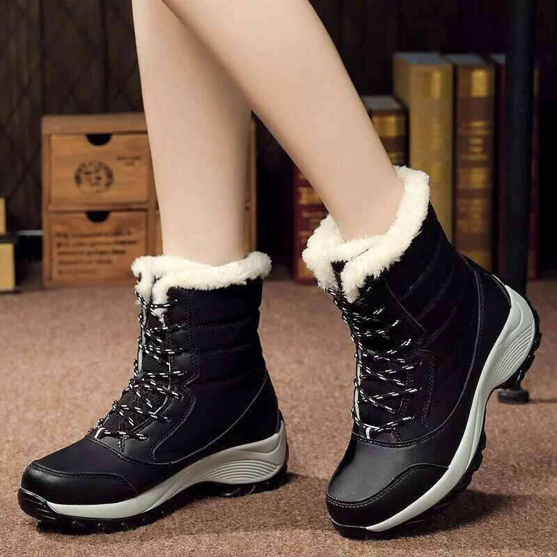 Waterproof Winter Women Shoes Snow Boots Fur-lined Warm Slipon Casual Ankle Size