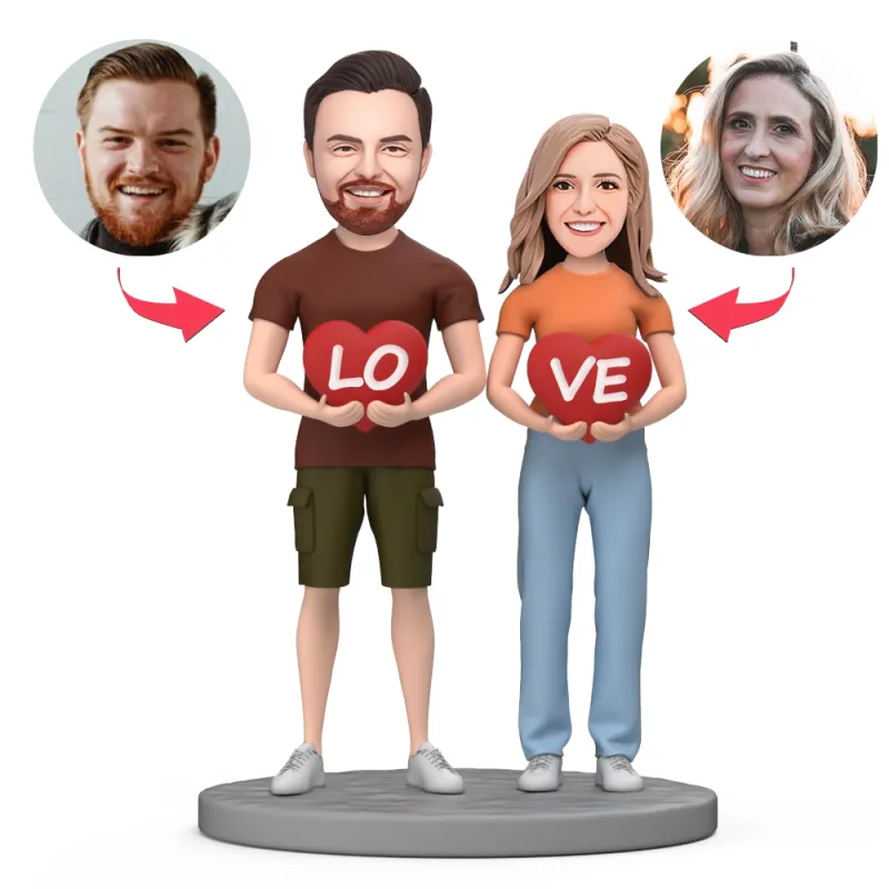 Valentine's Day Gifts Couple Hold Love Custom Bobblehead with Engraved Text
