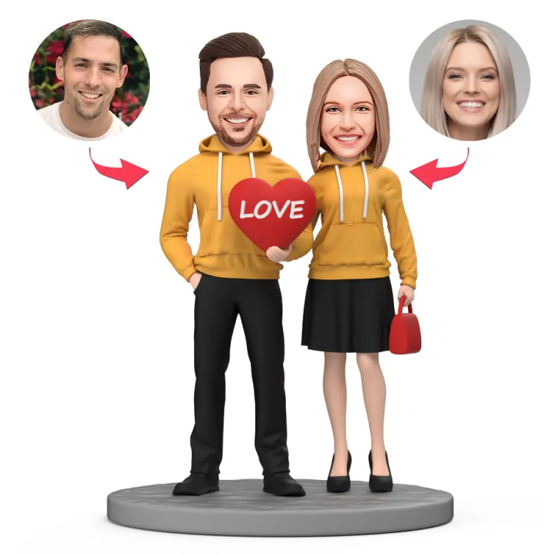 Valentine's Day Gifts Couple Wear Yellow Couple Clothes Custom Bobblehead with Engraved Text