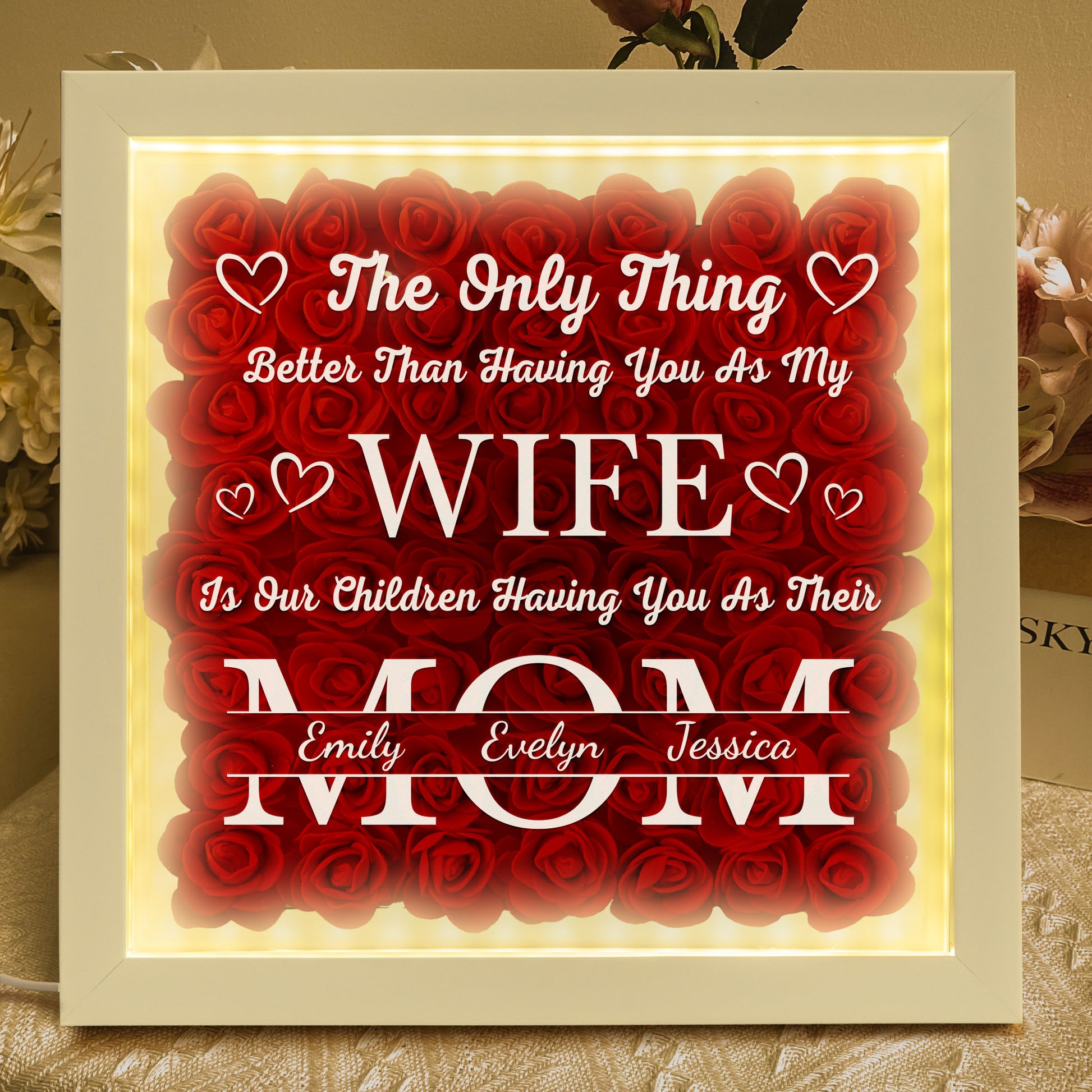 Personalized LED Flower Shadow Box for Wife - "Having You As My Wife" Romantic Mother's Day Gift