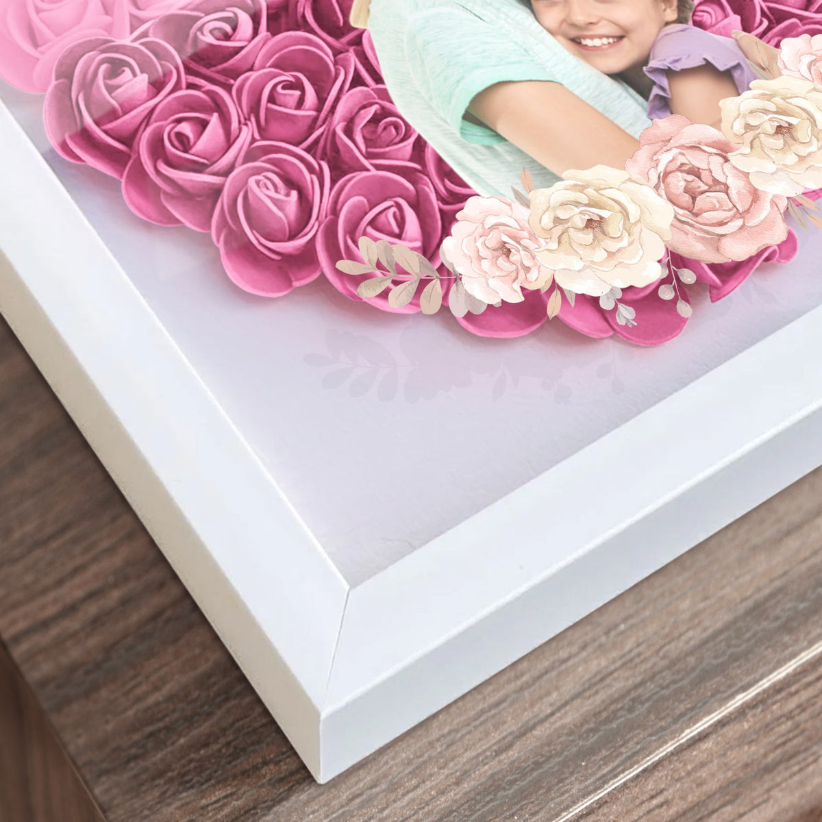 Mother & Daughter & Son & Children: Forever Linked, Heart to Heart - Personalized Mother's Day Flower Shadow Box