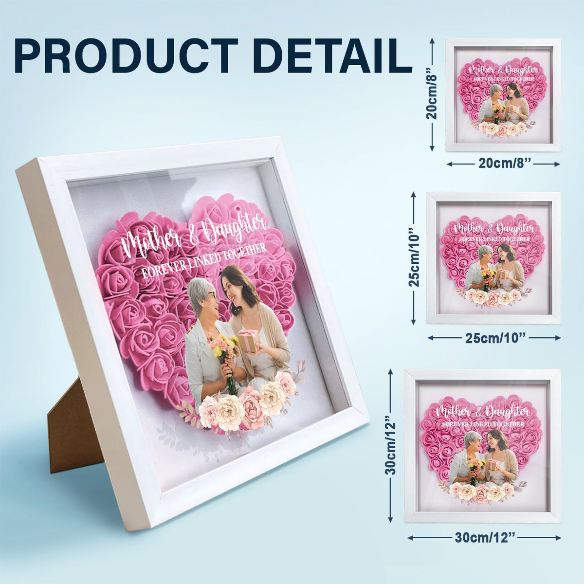 Mother & Daughter & Son & Children: Forever Linked, Heart to Heart - Personalized Mother's Day Flower Shadow Box