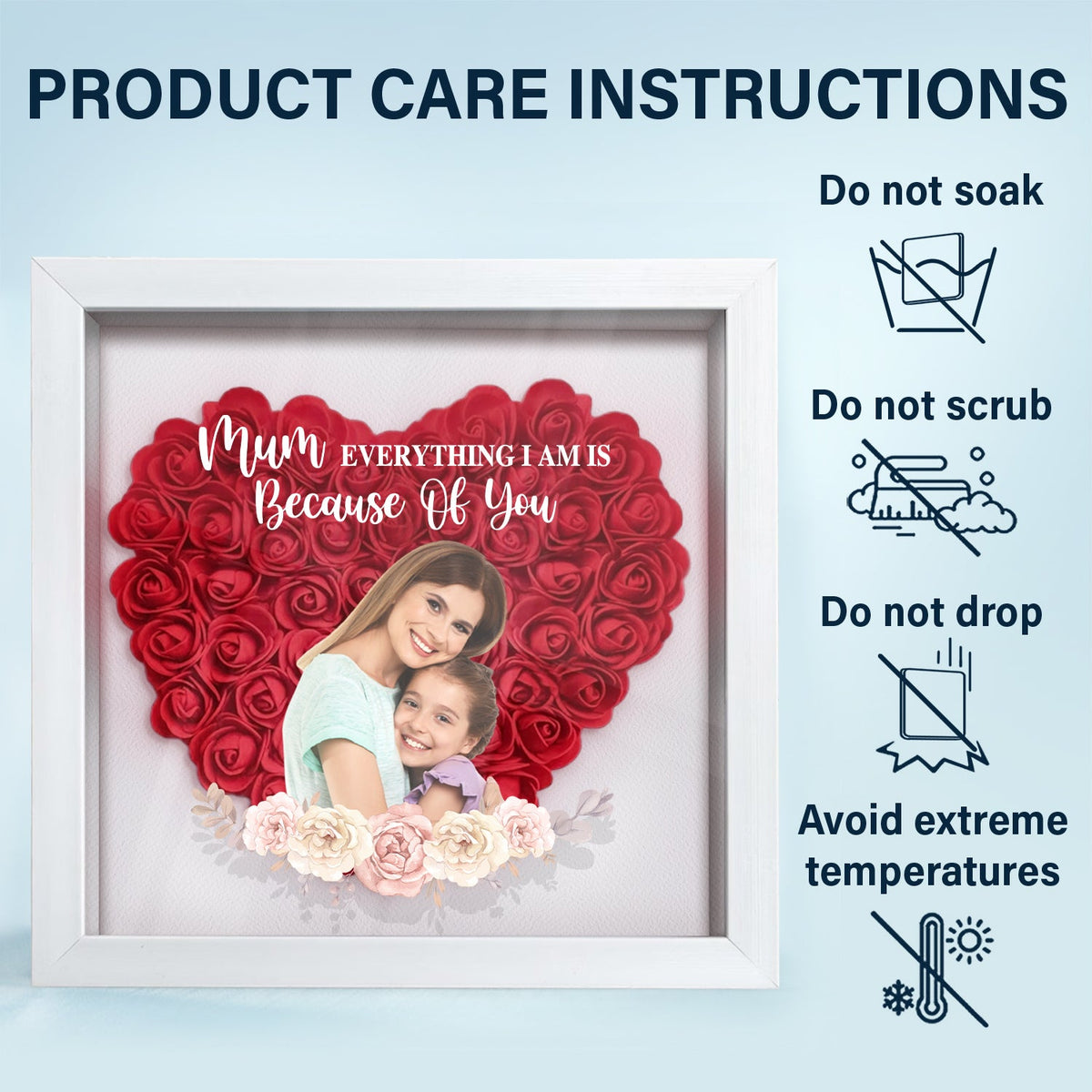 Mother & Daughter & Son & Children: Forever Linked, Heart to Heart - Personalized Mother's Day Flower Shadow Box