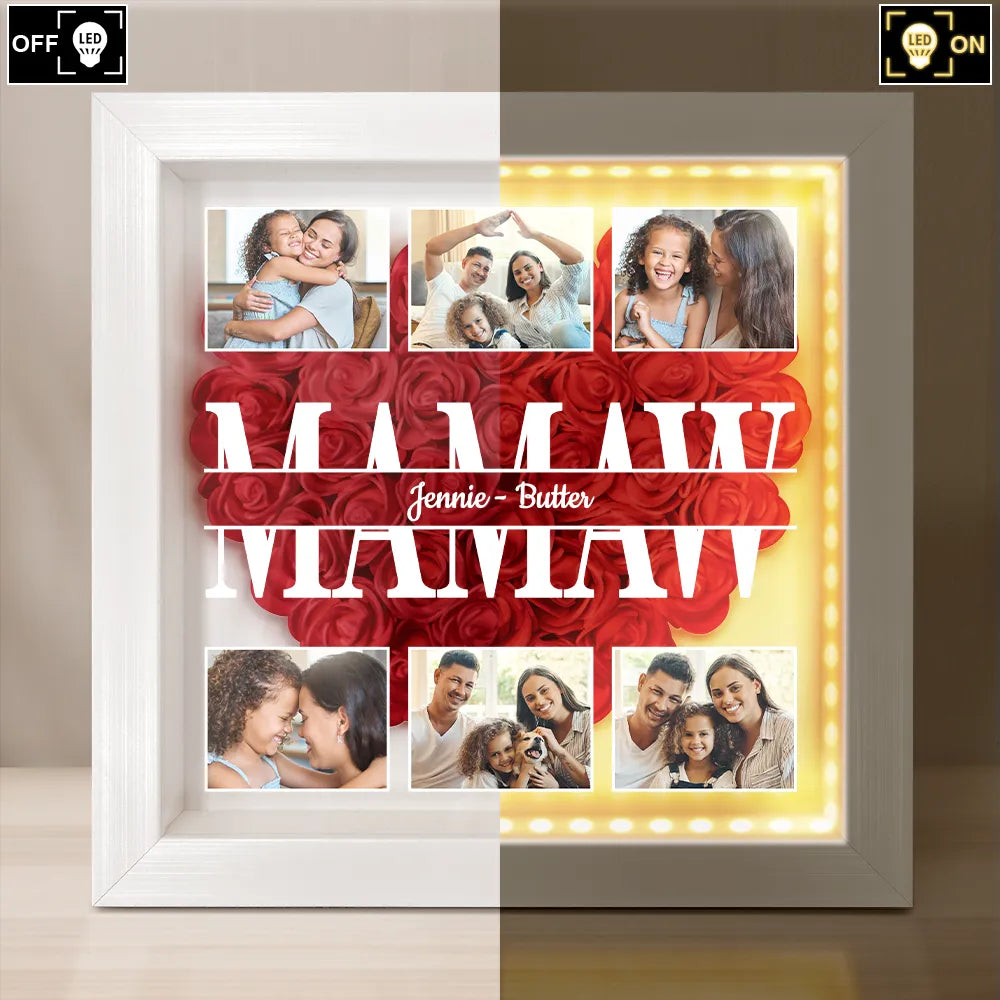 Personalized "We Love You Mom" Photo Shadow Box with LED Lights & Flowers - Custom Mother's Day Gift