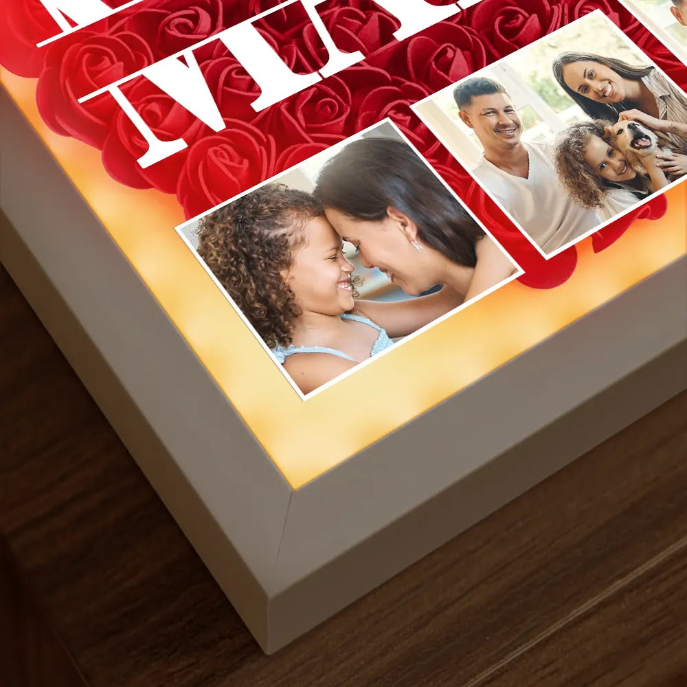 Personalized "We Love You Mom" Photo Shadow Box with LED Lights & Flowers - Custom Mother's Day Gift