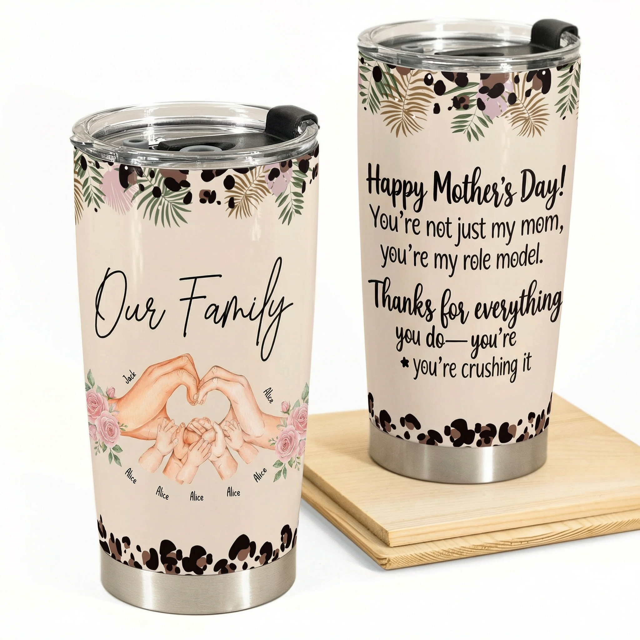 Personalized "Our Family" Hands Heart Tumbler - Custom Names Travel Cup, Mother's Day Gift for Mom