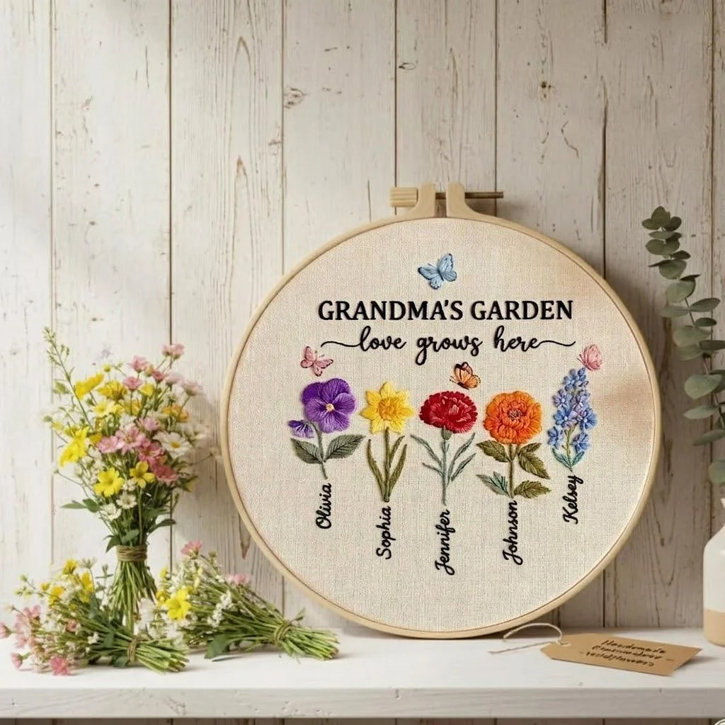 Nana's Garden Hand Embroidery Gift, Mothers Day Gifts for Nana, Gigi, Nana Gifts, Grandma Gifts From Grandkids, Grandson, Granddaughter