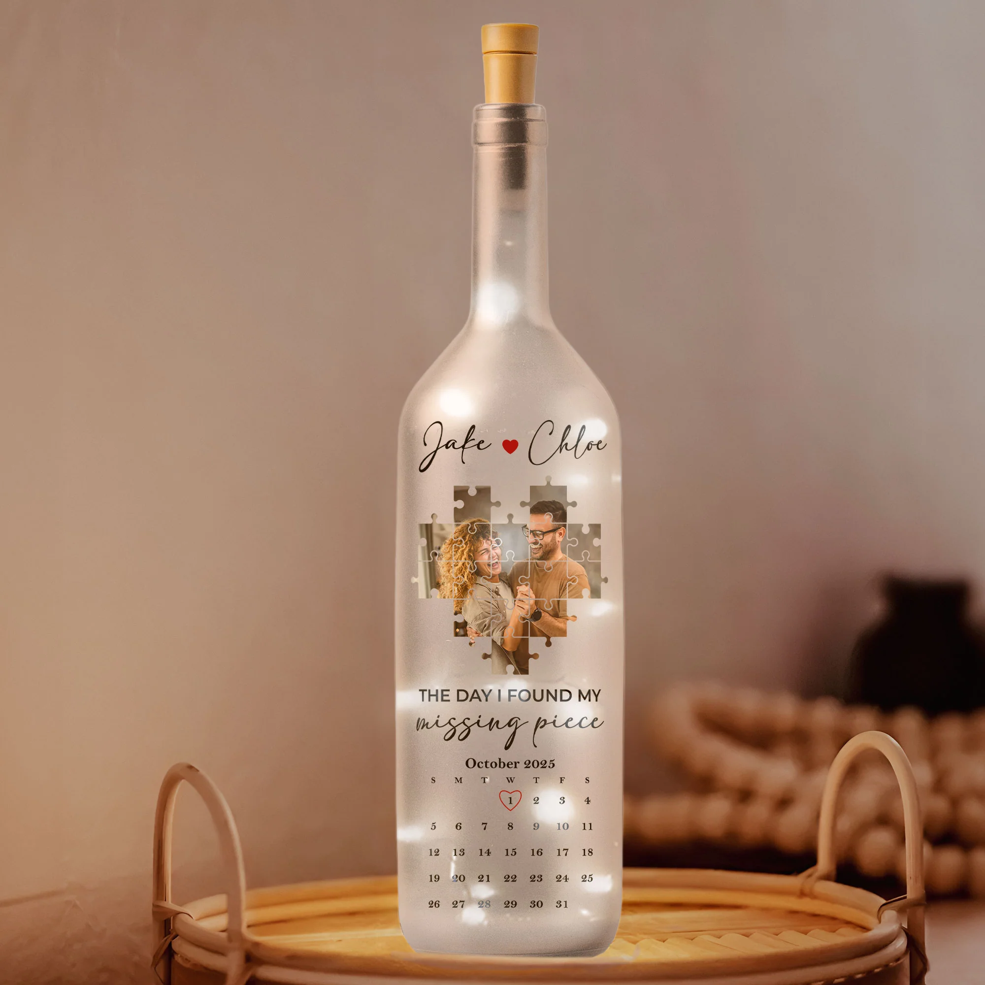 Romantic Gift for Couples: Personalized Photo Bottle Lamp Commemorating Our Journey