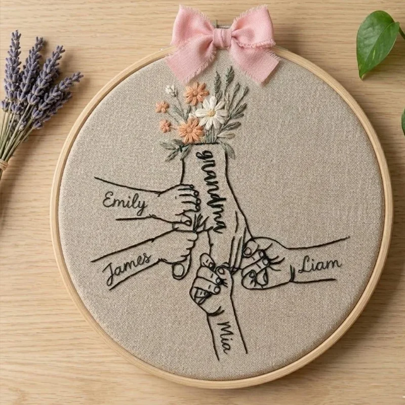 Mama Embroidery Hoop, Floral Mama Embroidery, Family Embroidery, Linen Hand Embroidery Hoop Art, Mother Gift, Nursery Wall Decor
