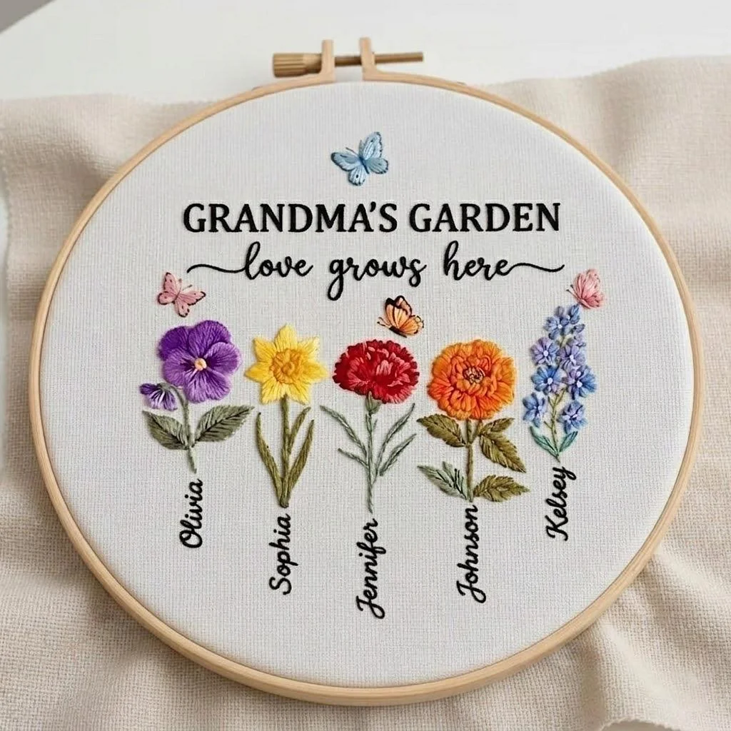Nana's Garden Hand Embroidery Gift, Mothers Day Gifts for Nana, Gigi, Nana Gifts, Grandma Gifts From Grandkids, Grandson, Granddaughter