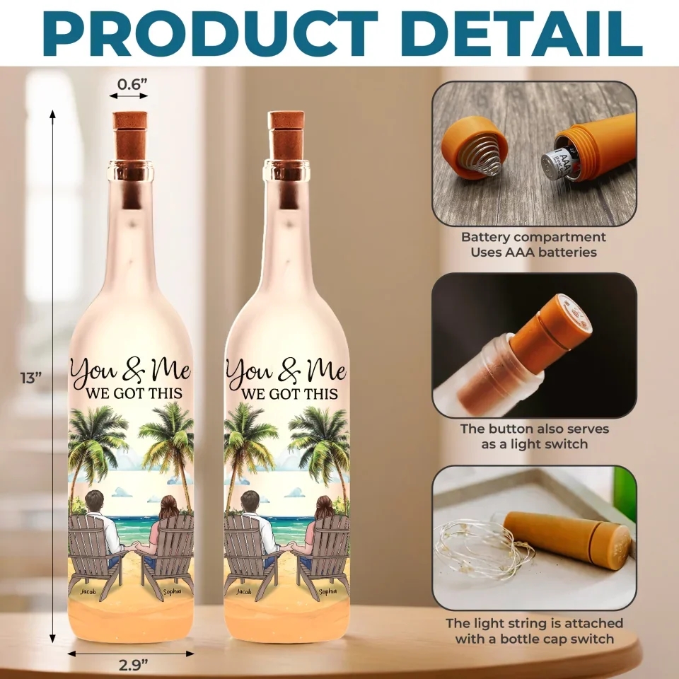 You and Me, We Got This – Custom Bottle Lamp for Couples, Gift for Husband & Wife