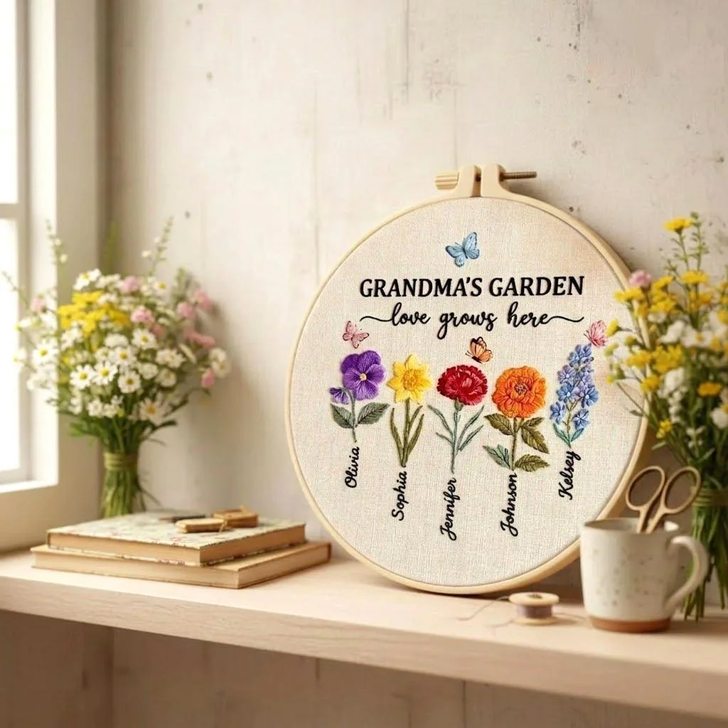 Nana's Garden Hand Embroidery Gift, Mothers Day Gifts for Nana, Gigi, Nana Gifts, Grandma Gifts From Grandkids, Grandson, Granddaughter
