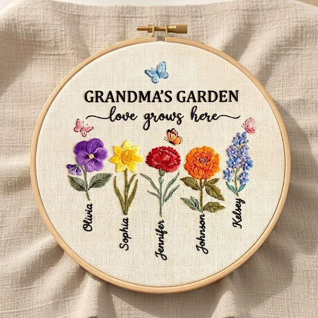 Nana's Garden Hand Embroidery Gift, Mothers Day Gifts for Nana, Gigi, Nana Gifts, Grandma Gifts From Grandkids, Grandson, Granddaughter
