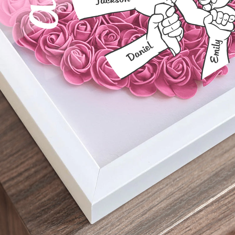 Mom Grandma Kids Hand In Hand - Gift For Mother, Grandmother - Personalized Flower Shadow Box