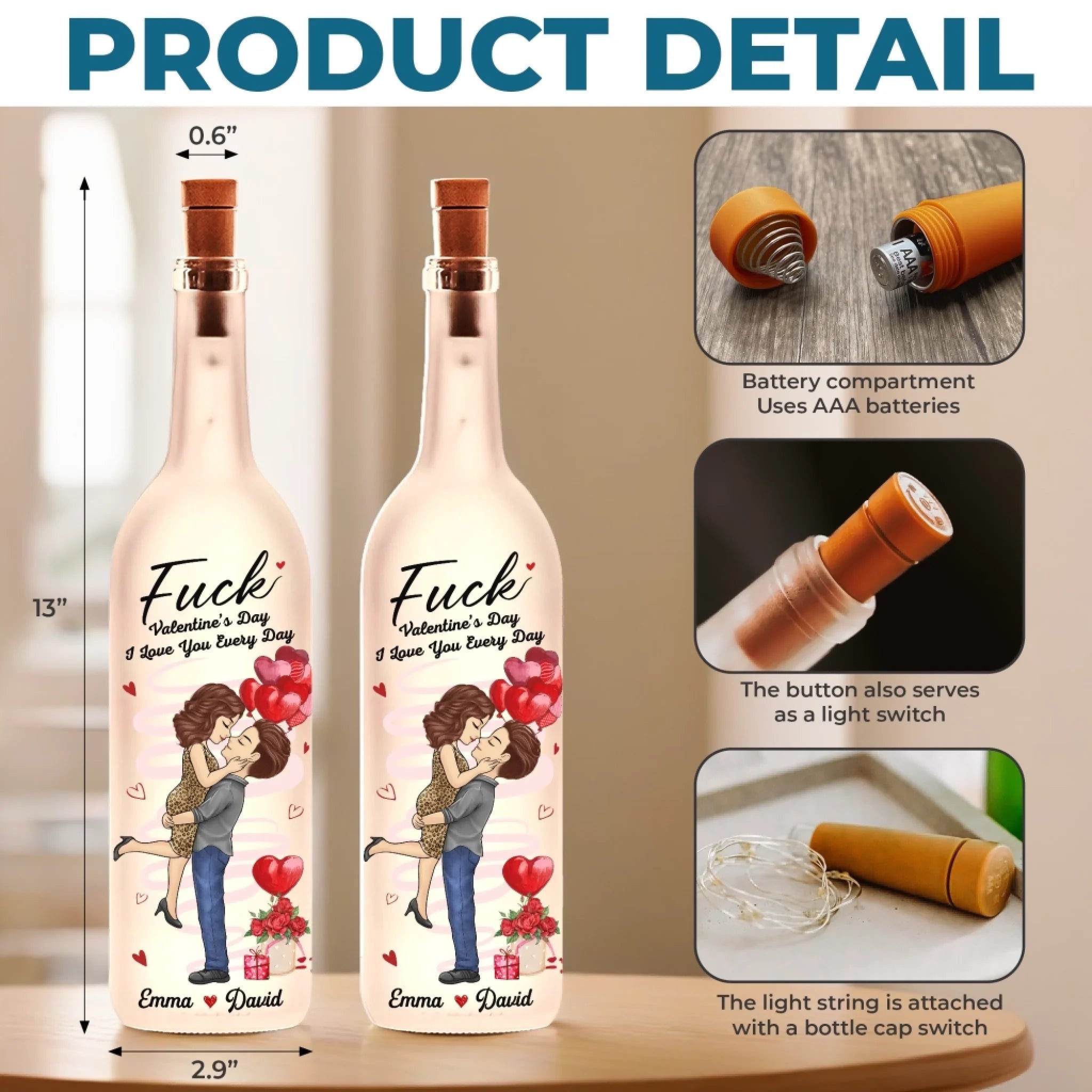 Personalized LED Bottle Lamp – Meaningful Anniversary Gift for Couples – Years Passed, Our Love Only Grows