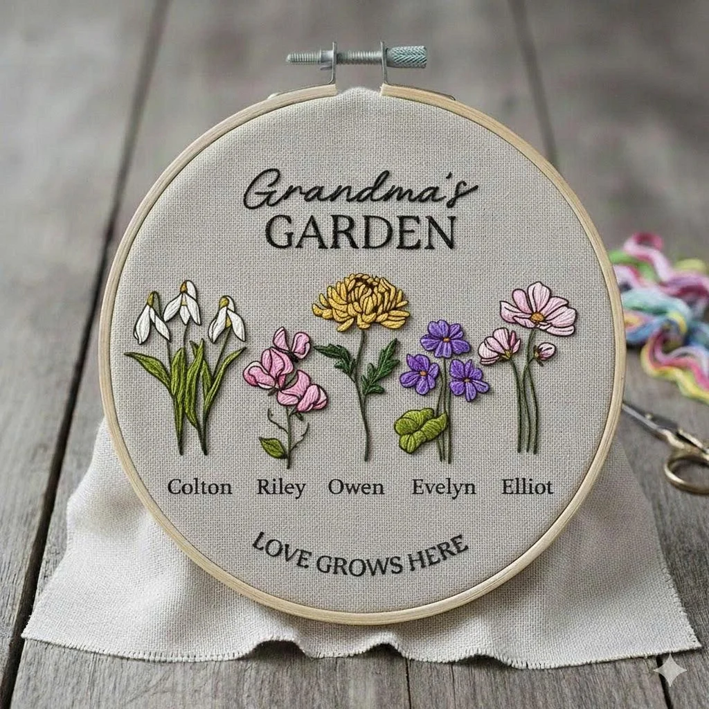 Family Birth Flower Embroidery Hoop, Gift for Families 2026, Family Hoop Ornament, Nana's Garden Ornament, Gift for Mom, Grandma