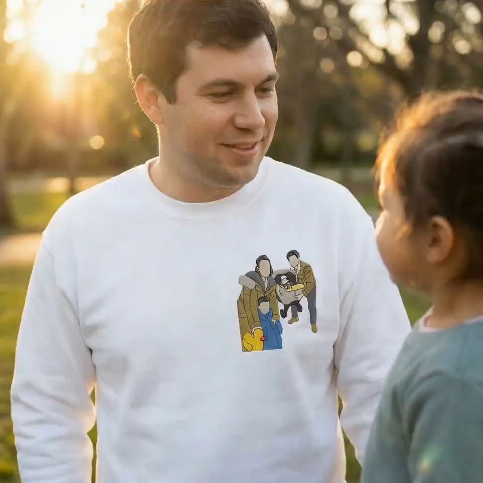 Custom Embroidered Family Portrait Sweatshirt, Personalized Family Reunion Gift