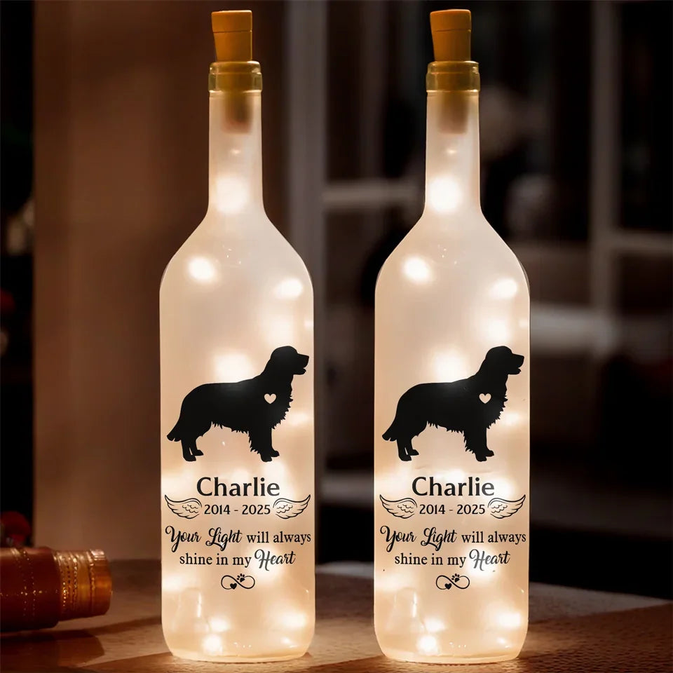 Forever In My Heart – Custom Pet Memorial Bottle Lamp, Sympathy Gift for Pet Owners