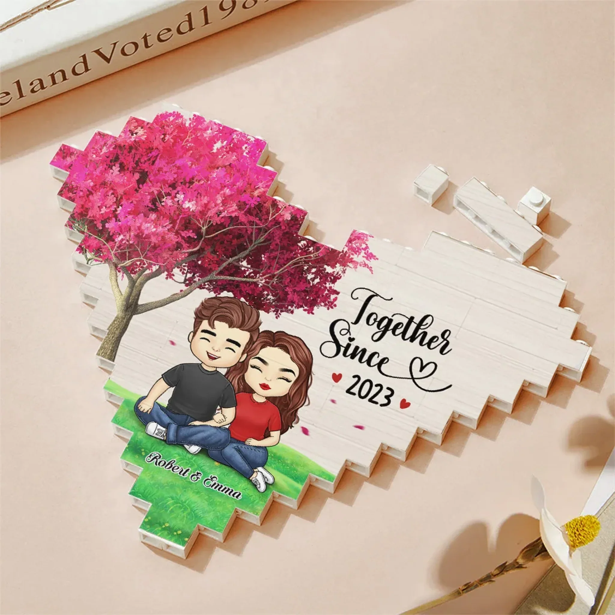 "Forever Together" Heart-Shaped Building Blocks（Personalized Couple Keepsake – Meaningful Anniversary Gift for Him & Her）