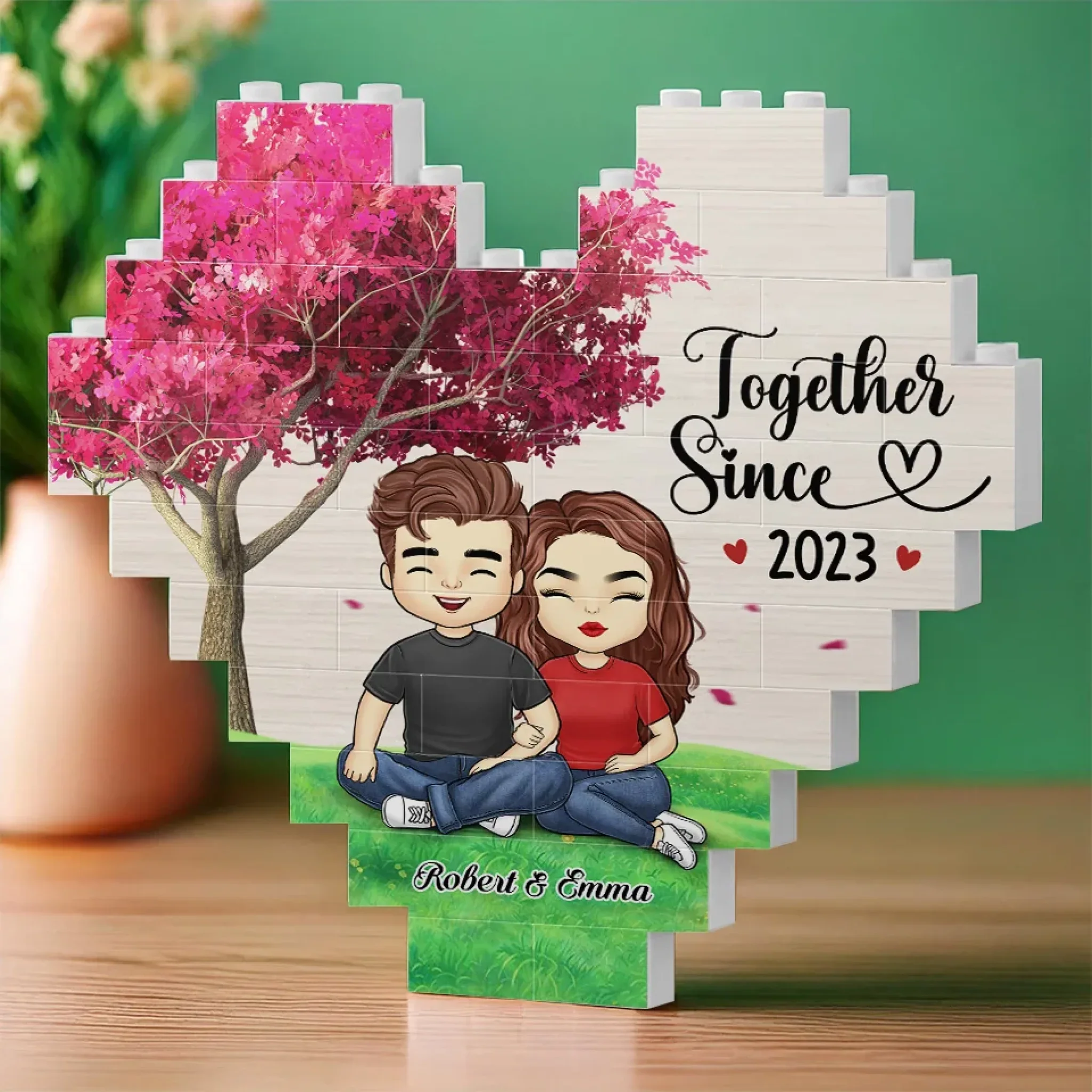 "Forever Together" Heart-Shaped Building Blocks（Personalized Couple Keepsake – Meaningful Anniversary Gift for Him & Her）