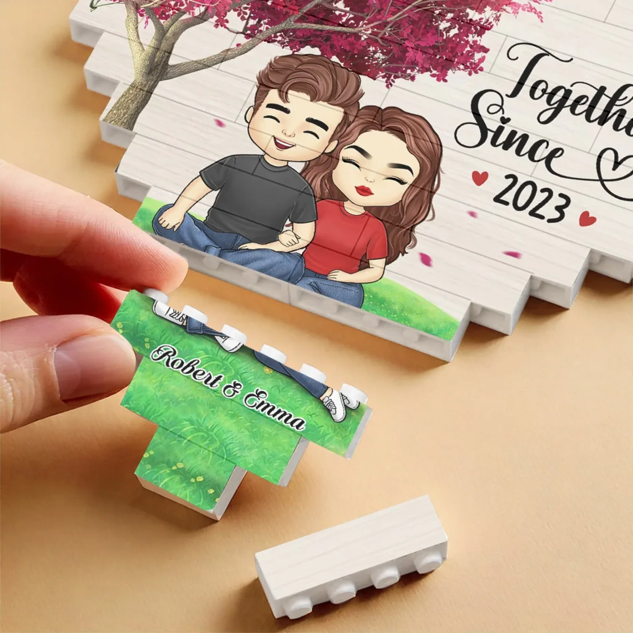 "Forever Together" Heart-Shaped Building Blocks（Personalized Couple Keepsake – Meaningful Anniversary Gift for Him & Her）