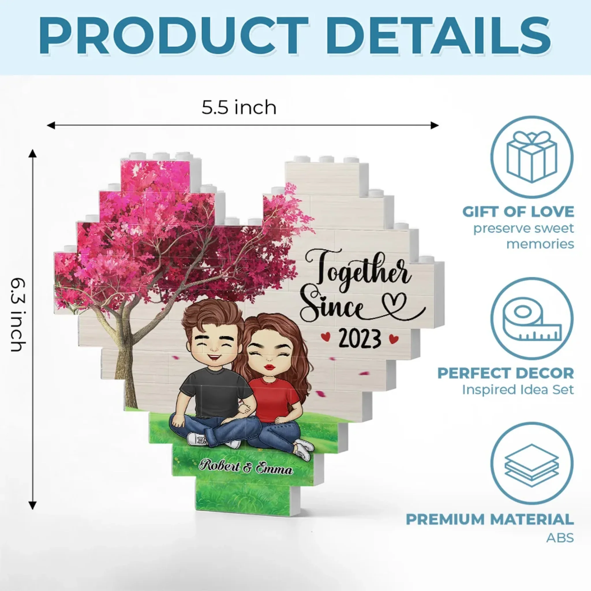 "Forever Together" Heart-Shaped Building Blocks（Personalized Couple Keepsake – Meaningful Anniversary Gift for Him & Her）