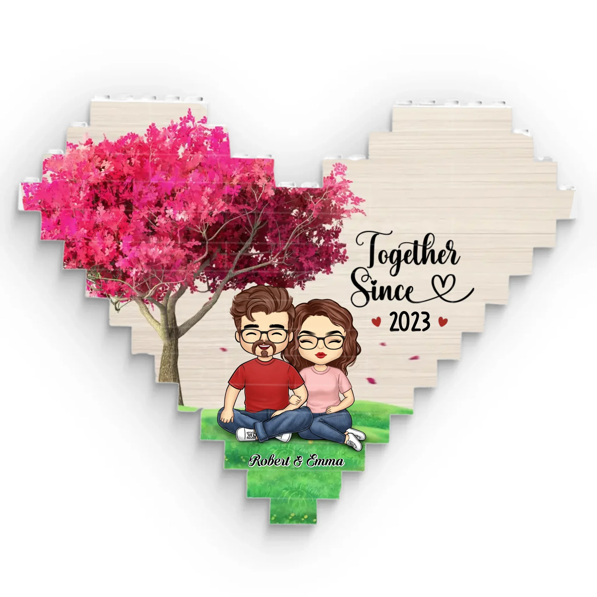"Forever Together" Heart-Shaped Building Blocks（Personalized Couple Keepsake – Meaningful Anniversary Gift for Him & Her）