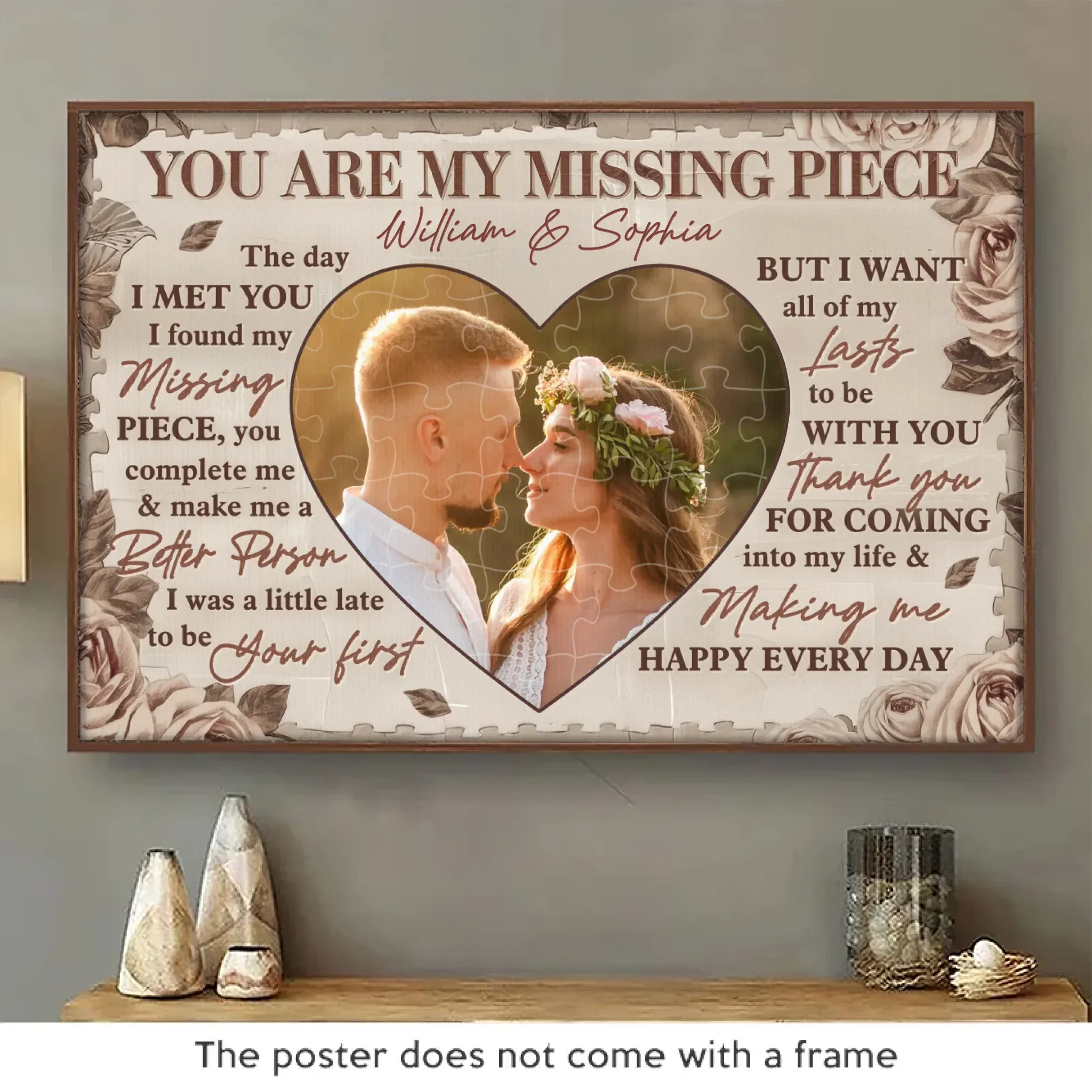 You Make Me Whole – Custom Photo Personalized Horizontal Poster, Romantic Gift for Husband & Wife, Anniversary Gift