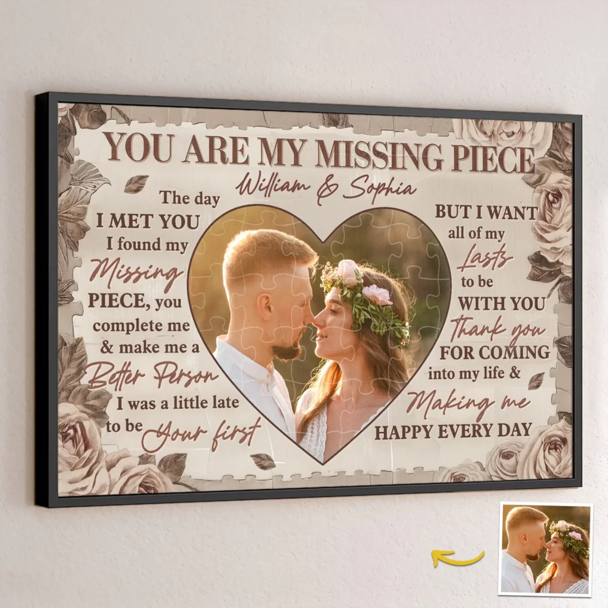You Make Me Whole – Custom Photo Personalized Horizontal Poster, Romantic Gift for Husband & Wife, Anniversary Gift