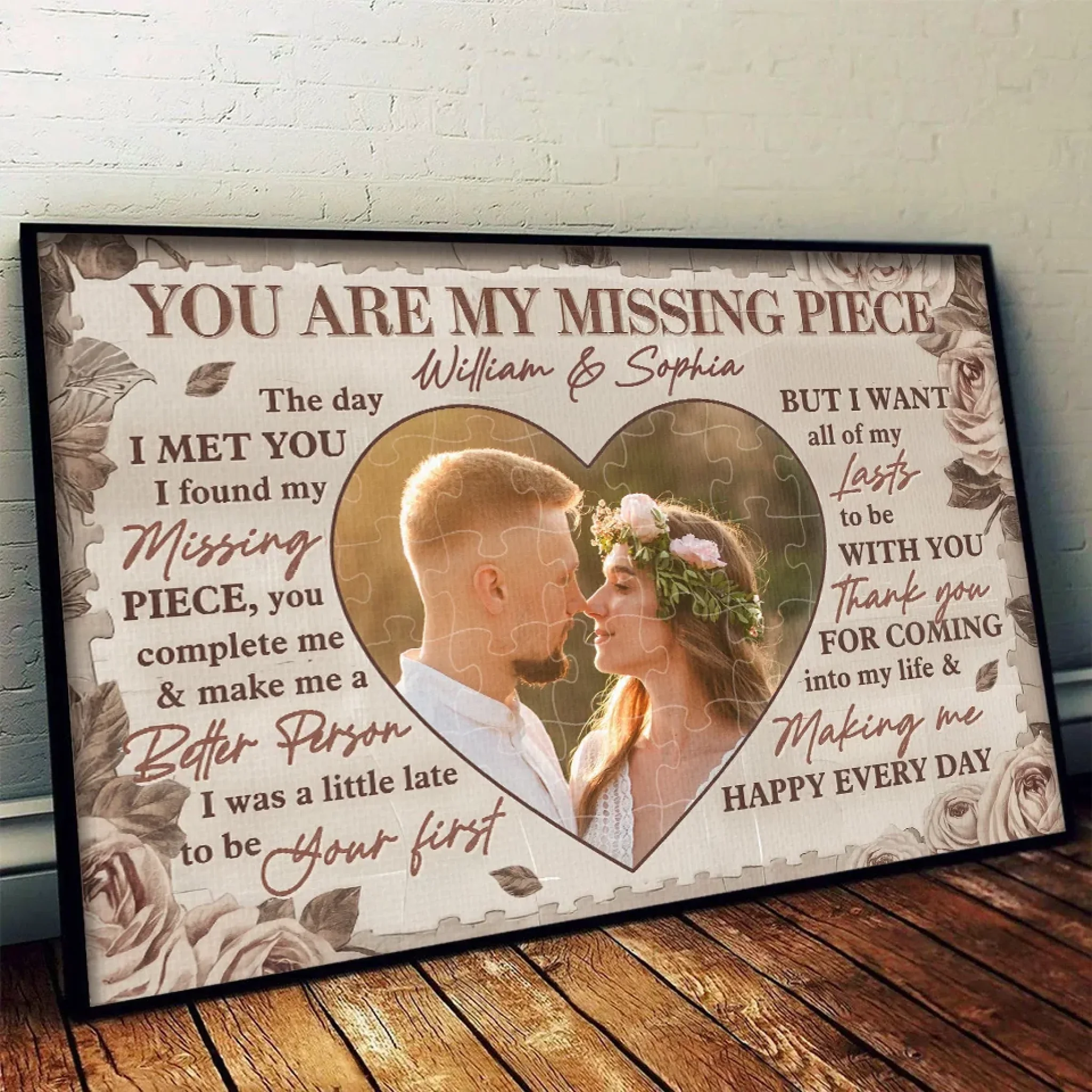 You Make Me Whole – Custom Photo Personalized Horizontal Poster, Romantic Gift for Husband & Wife, Anniversary Gift