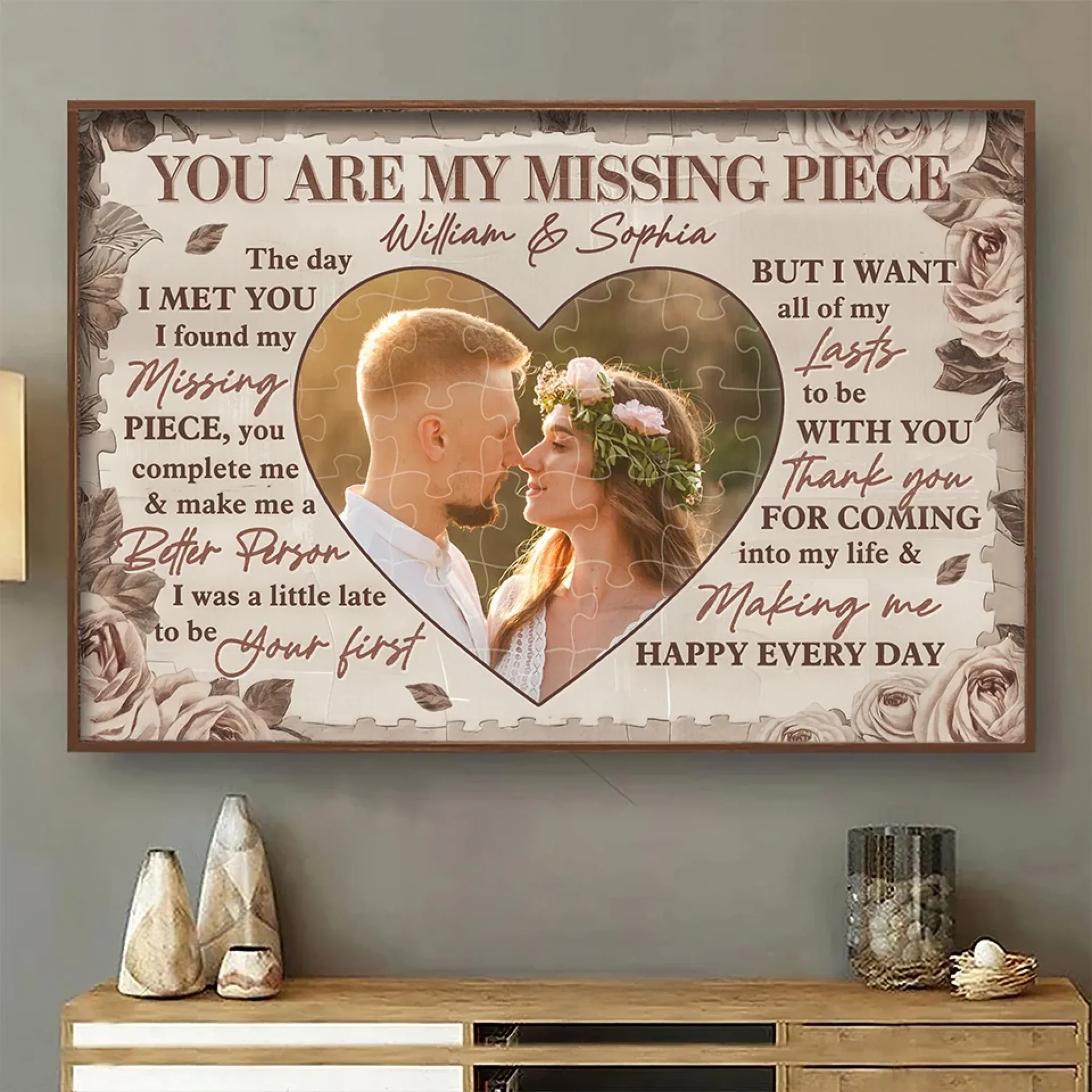 You Make Me Whole – Custom Photo Personalized Horizontal Poster, Romantic Gift for Husband & Wife, Anniversary Gift