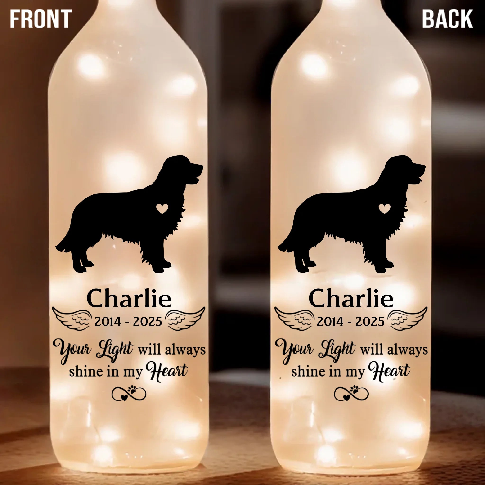 Forever In My Heart – Custom Pet Memorial Bottle Lamp, Sympathy Gift for Pet Owners