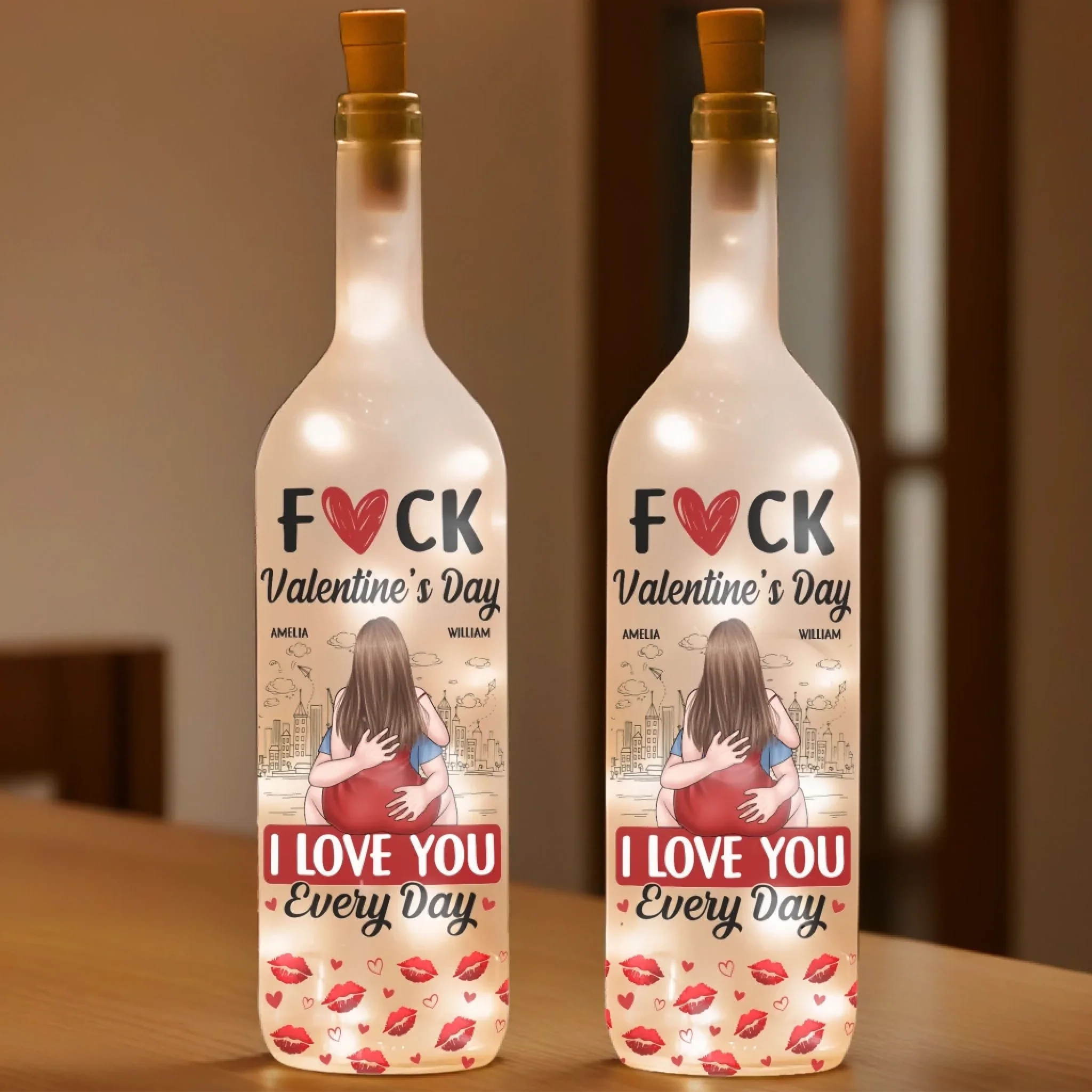 Every Day is Valentine’s Day – Personalized Custom Bottle Lamp for Couples – Unique Gift for Husband & Wife, Anniversary