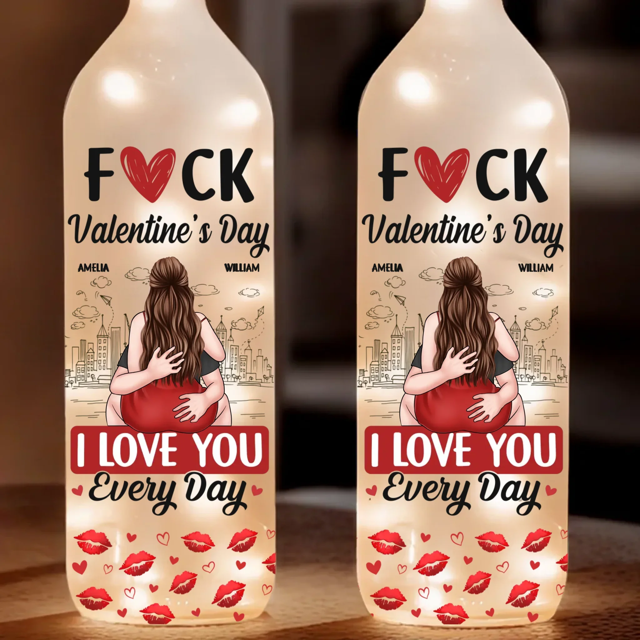 Every Day is Valentine’s Day – Personalized Custom Bottle Lamp for Couples – Unique Gift for Husband & Wife, Anniversary