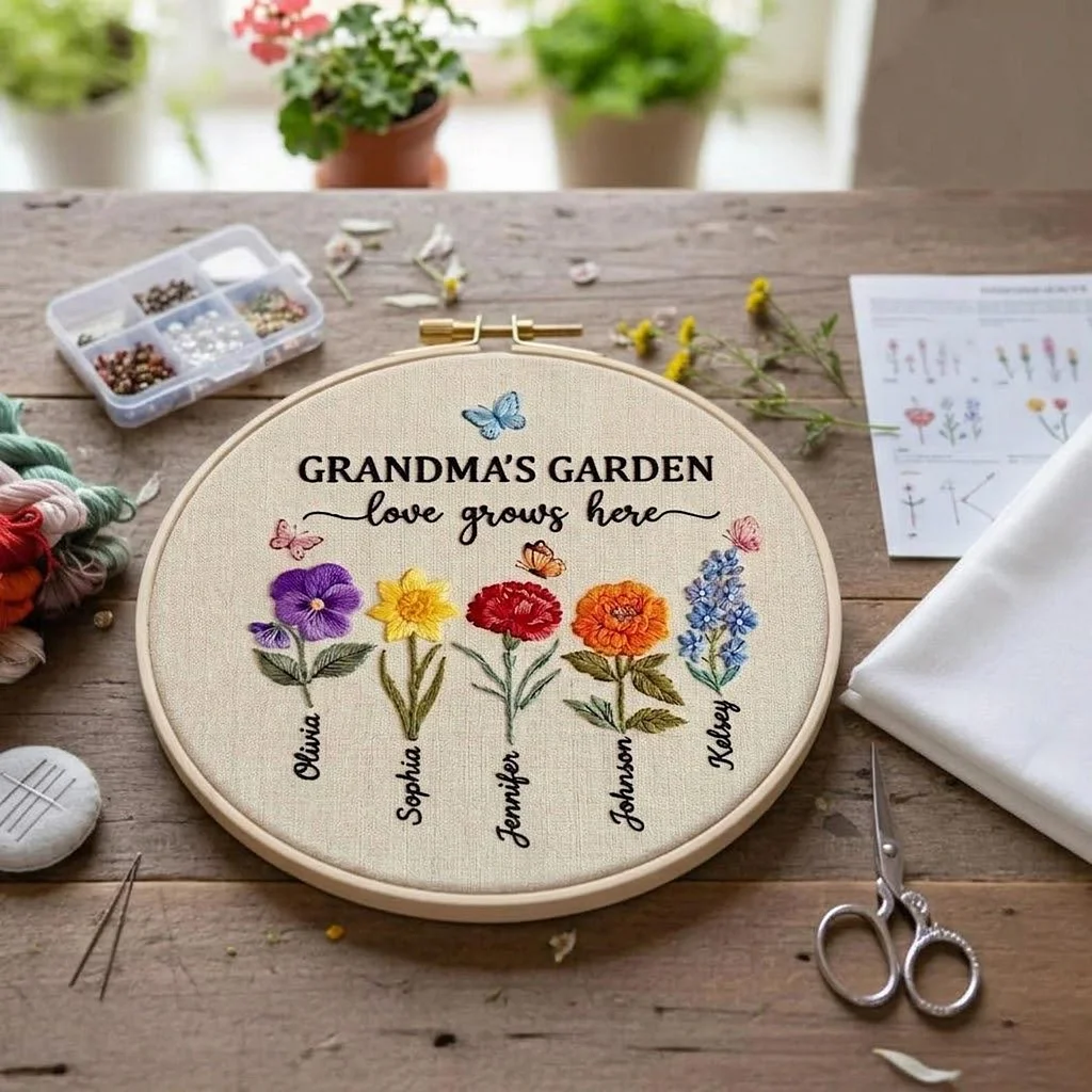 Nana's Garden Hand Embroidery Gift, Mothers Day Gifts for Nana, Gigi, Nana Gifts, Grandma Gifts From Grandkids, Grandson, Granddaughter