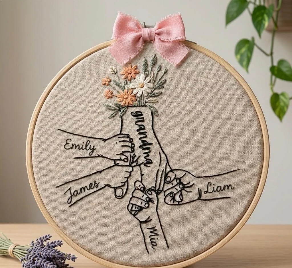 Mama Embroidery Hoop, Floral Mama Embroidery, Family Embroidery, Linen Hand Embroidery Hoop Art, Mother Gift, Nursery Wall Decor