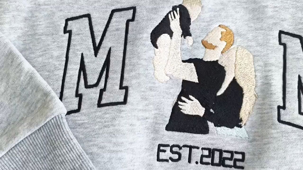 Custom Embroidered Portrait Sweatshirt from Photo – Character Color Block Embroidery, Personalized Mother’s Day Gift