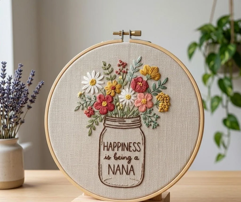 Mama Embroidery Hoop, Floral Mama Embroidery, Family Embroidery, Linen Hand Embroidery Hoop Art, Mother Gift, Nursery Wall Decor