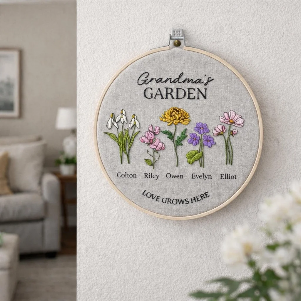 Family Birth Flower Embroidery Hoop, Gift for Families 2026, Family Hoop Ornament, Nana's Garden Ornament, Gift for Mom, Grandma