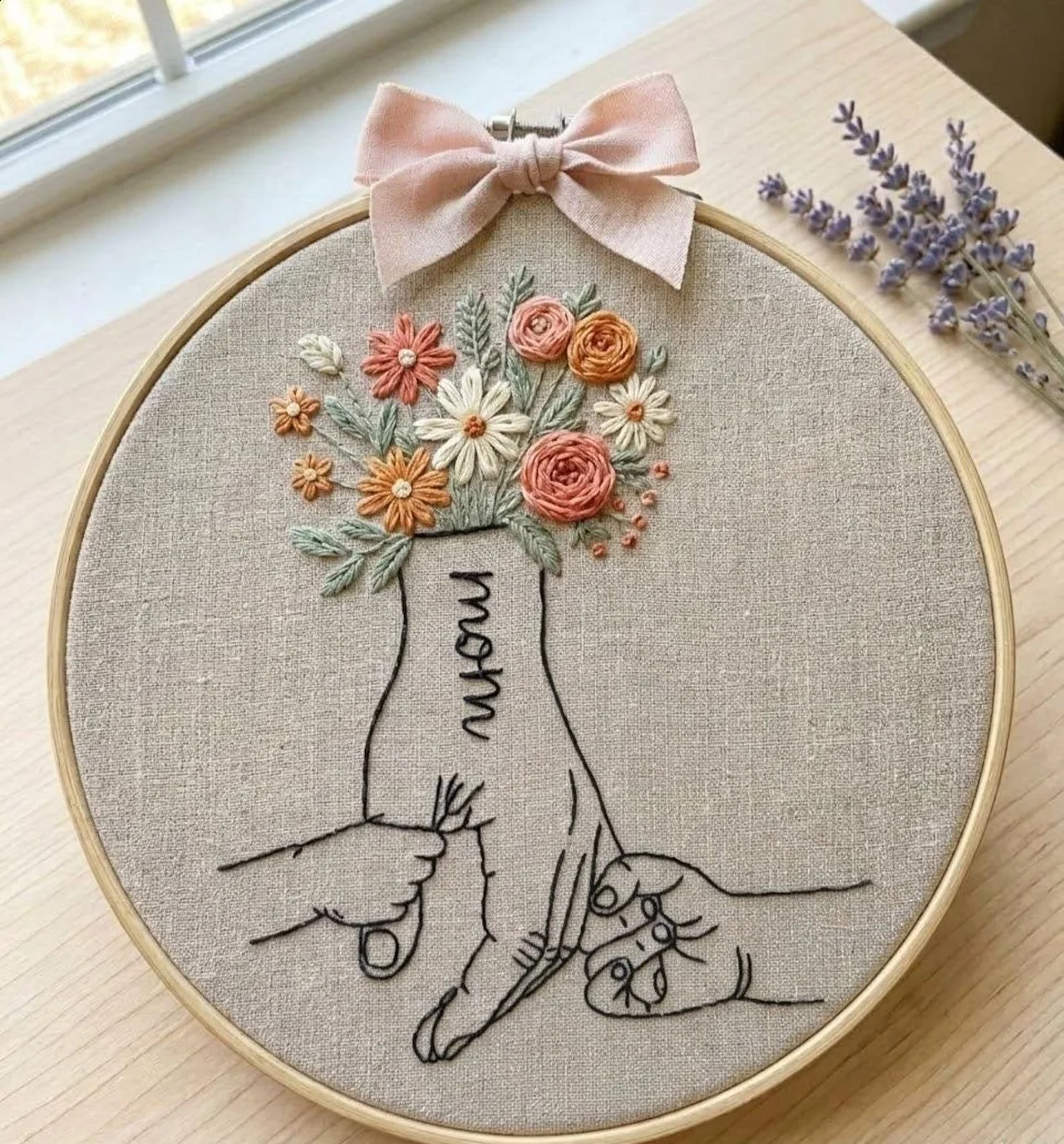 Mama Embroidery Hoop, Floral Mama Embroidery, Family Embroidery, Linen Hand Embroidery Hoop Art, Mother Gift, Nursery Wall Decor