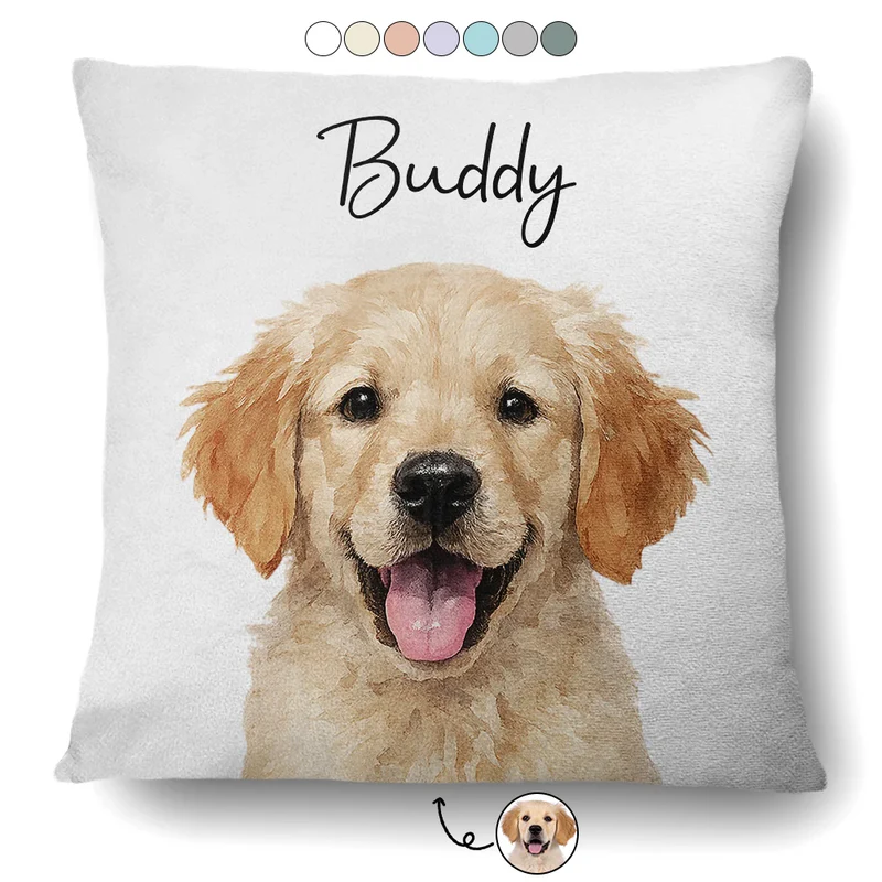 Realistic Watercolor Pet Art – Custom Photo Personalized Dog & Cat Pillow