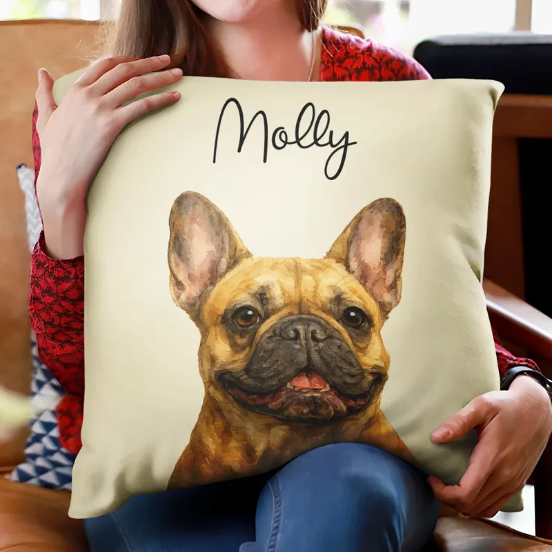 Realistic Watercolor Pet Art – Custom Photo Personalized Dog & Cat Pillow